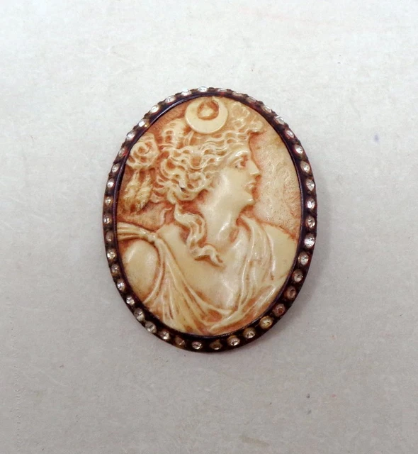 Broche Ancienne En Celluloïd Des Années 1930 Style Art Déco Avec Décor Peint - Pièce Vintage D'occasion