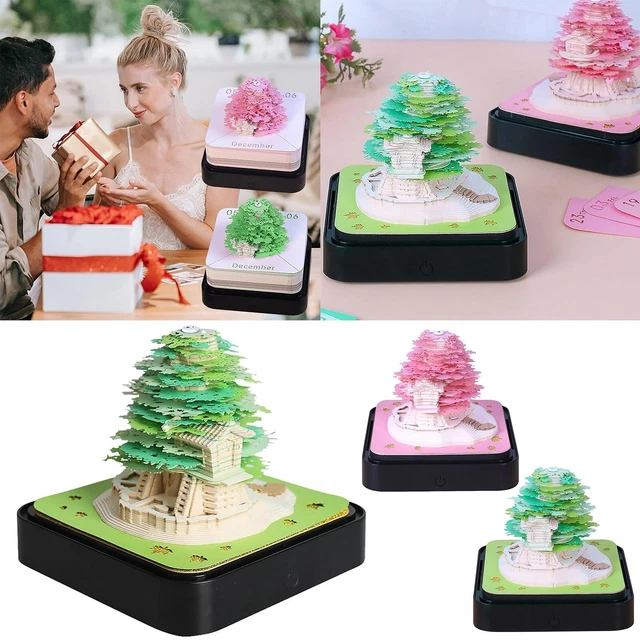 LAMP DESK CALENDAR 2024 Calendar 3D Paper Notepad Art Cherry Tree