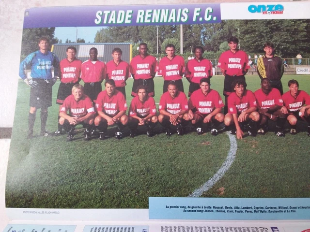 1995 STADE RENNAIS WILTORD GRASSI ZIANI DARCHEVILLE MINI POSTER EQUIPE RENNES