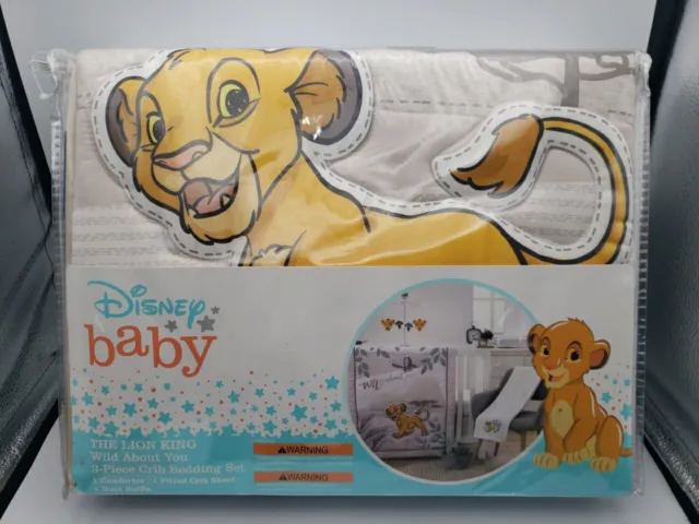 Disney Lion King Wild About You Taupe, White and Teal Simba 3 Piece Nursery Set