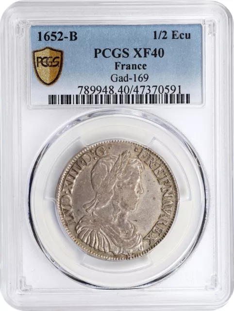 France Louis Xiv  1652-B  1/2 Ecu Silver Coin, Pcgs Certified Xf40