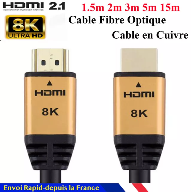 Câble HDMI 2.1 8 K @ 60 Hz 4 K @ 120 Hz avec DSC 48 Gbit/s HDMI 2.1 HDTV 1,5 m