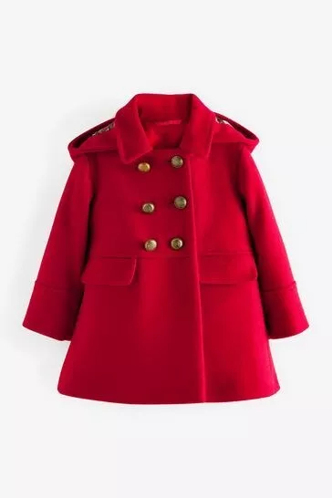 NEXT Girls Red Hooded Military Duffle Pea Coat Jacket age 2-3yrs. Good condition