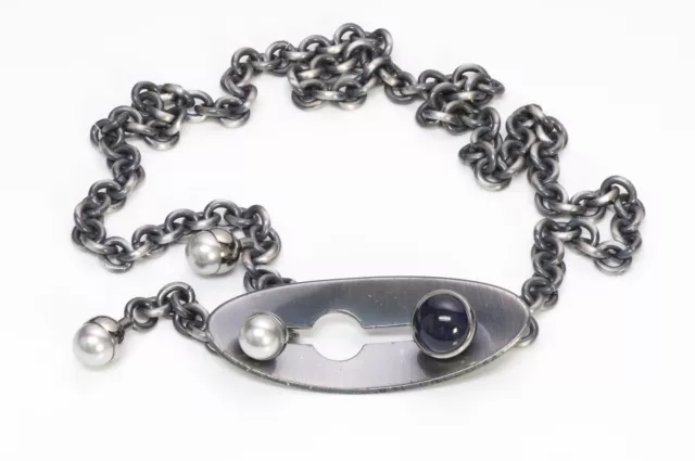 LANVIN Paris Pearl Beads Silver Tone Chain Belt