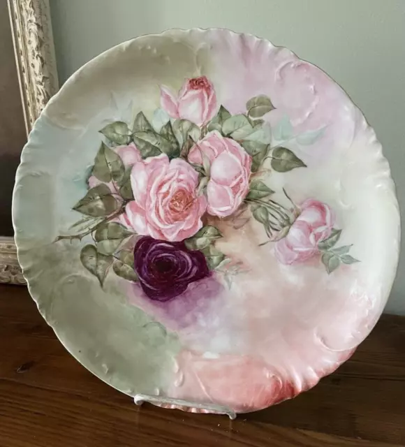 Antique Hand Painted Haviland Limoges Pink Roses Cabinet Plate Signed