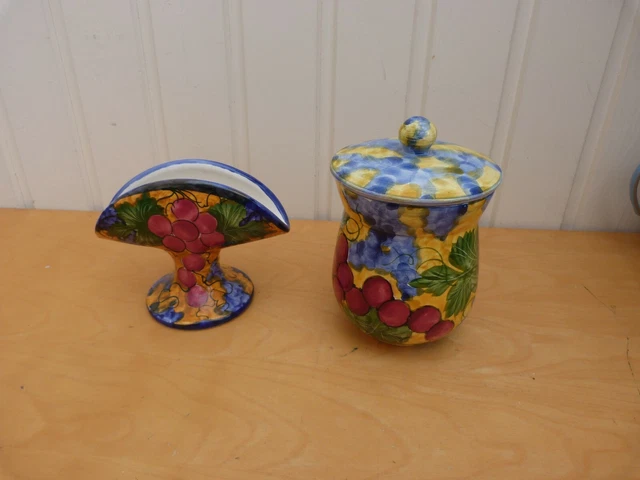 2 Beautiful Collectable Cyprus Moses Ceramic Lidded Pot H16cm & Vase H10cm