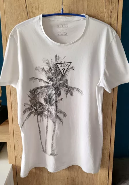 T-Shirt homme GUESS blanc motif palmier
