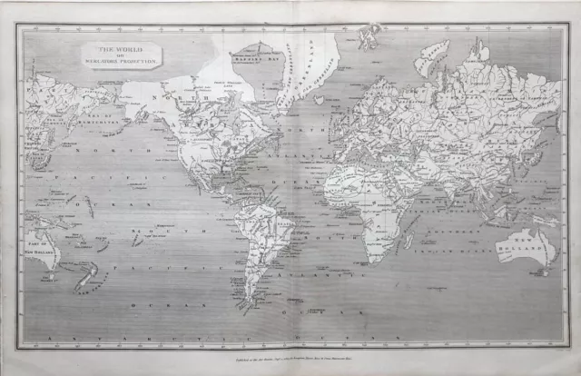 1807 Dated Map The World Mercators Projection North America Europe Asia