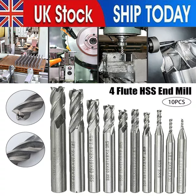 10x Tungsten Carbide 4 Flutes HSS End Milling Cutter Slot Drill Bit 1.5-10mm Set