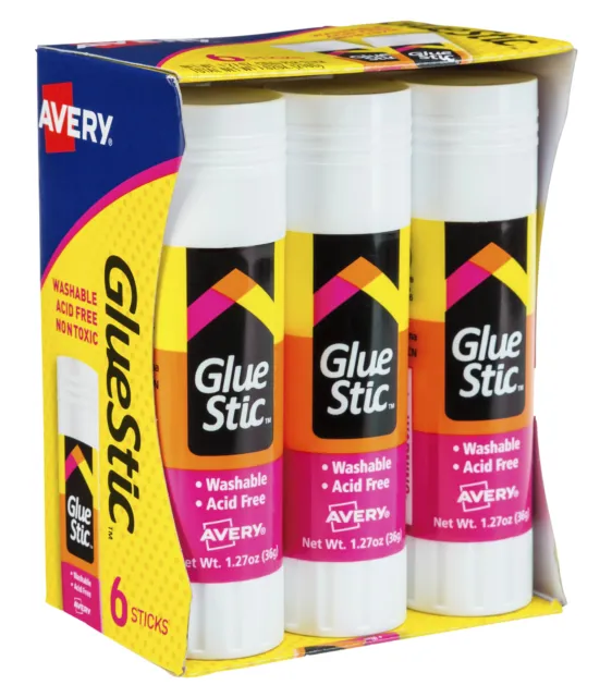 Avery Permanent Glue Stic, White, 1.27 Ounces, Pack of 6