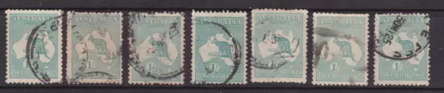 AUSTRALIA KANGAROO 1916 1/- Blue-Green 3rd WMK X7 USED SG 40 (NC42.23)