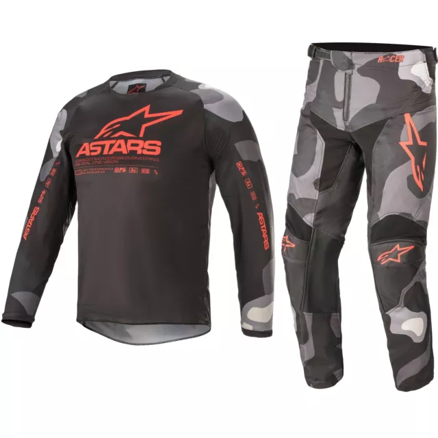 Alpinestars Racer Motocross Kit Pantaloni Maglia - Tattici Grigio Camo / Red