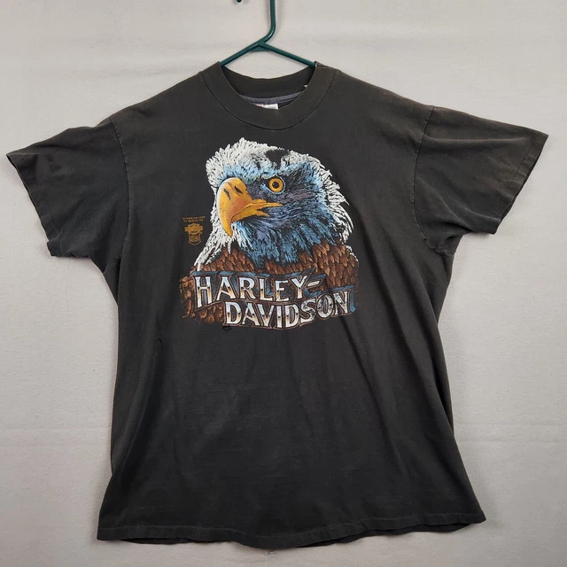VTG Harley Davidson 3D Emblem Eagle Gardner Black Single Stitch Size XL Oak Park