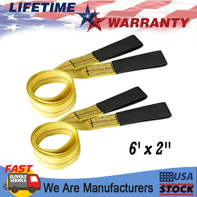 2 Pack 6' x 2" Nylon Lift Sling Tow Straps Rope w/ Heavy Duty Flat Loops 9000LBS