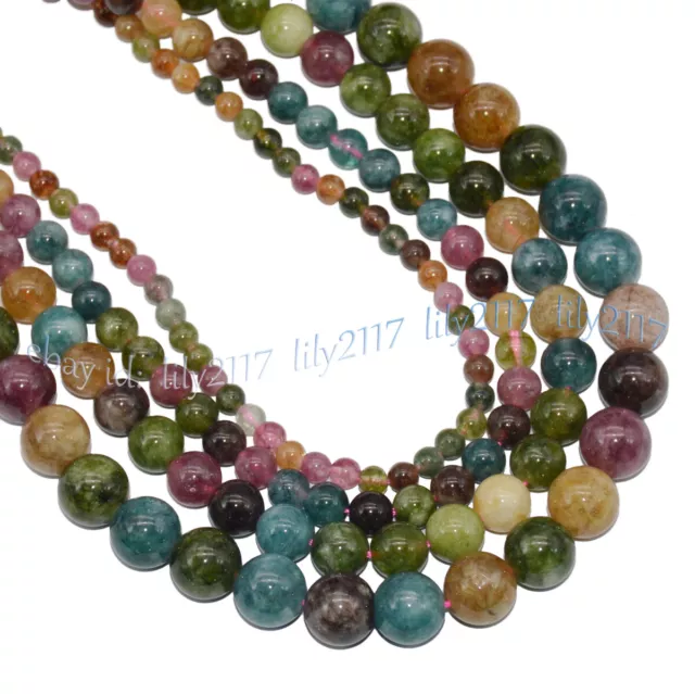 4/6/8/10mm Natural Multicolor Tourmaline Round Gemstone Loose Beads 15'' Strand