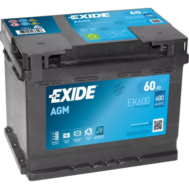 Exide EK600 AGM 60Ah Autobatterie 12V 680A B13 Starterbatterie Batterie EK 600