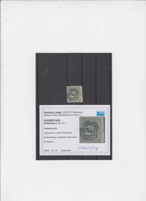 Hamburg Nr. 9 mit Ringstempel "2"  rechtes Randstück mit Nr. 9  Lange BPP