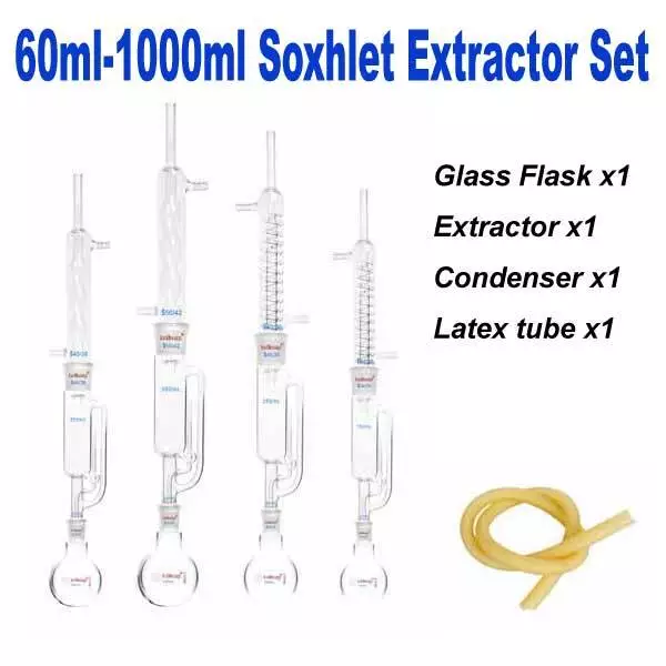 60ml - 1000ml Soxhlet Extractor Kit for Laboratory Teaching Glassware Extraction