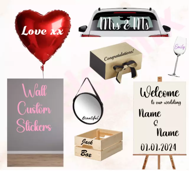 Personalised Name Vinyl Sticker Word Text Wedding Font Sticker Sentance custom 3