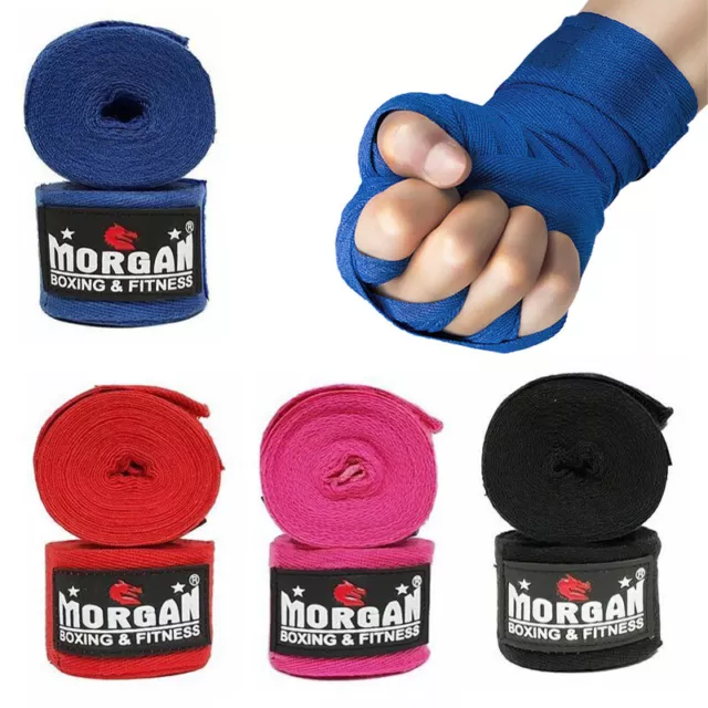 Cotton Hand Wraps 4mtrs (Pair) - Boxing MMA - Morgan Sports **FREE DELIVERY**