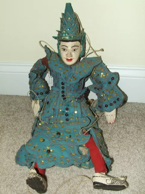 Antique Ornate Asian Hand Crafted Burmese Diety Marionette Yoke Thé Puppet Doll