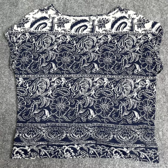 Lucky Brand Top Womens Size Large Short Sleeve Navy Blue Twist Front Paisley 2