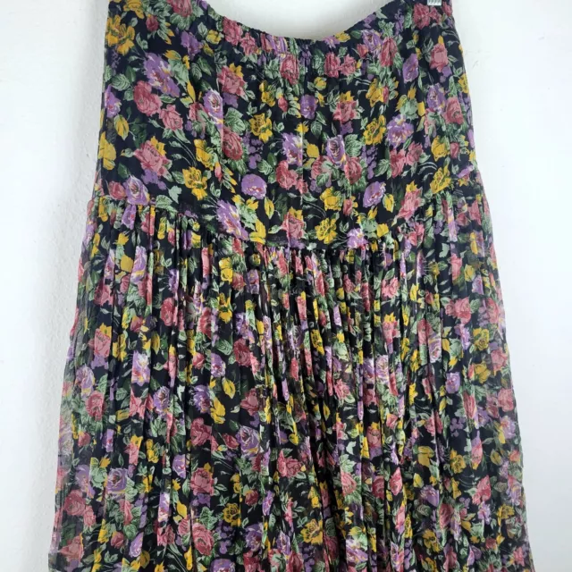 Vintage 90s Womens Floral Skirt Chiffon Size 22W Crinkle Broomstick Pleated Long 3