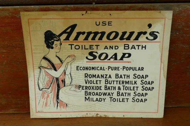 Vintage 1930s/1940s Armour’s Toilet And Bath Soap Cardboard Advertising Sign 14”