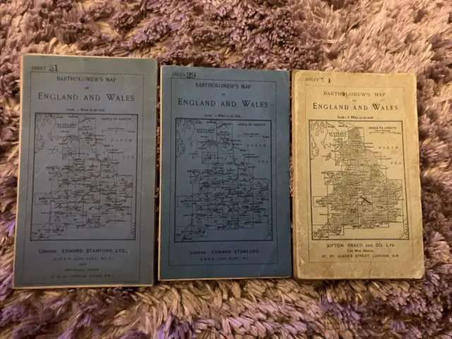 Vintage Bartholomew’s Maps Oxford, Berkshire,and Kent Mounted On Cloth