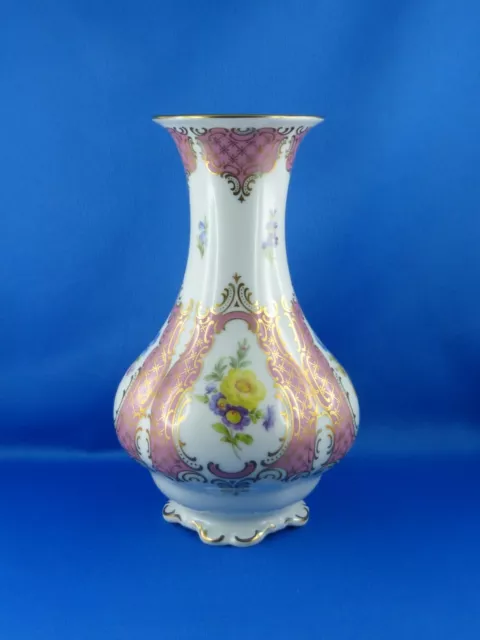 Porzellan Vase Lindner Kueps Bavaria - Prinzess rosé Blumen / Golddekor (19,5cm)