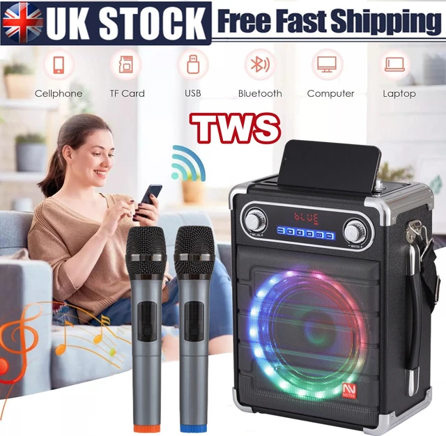 HEAVY BASS PORTABLE Bluetooth TWS Speaker Karaoke W/2 Mic Party ...