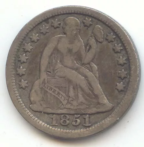 1851 Seated Liberty Dime, Original VF