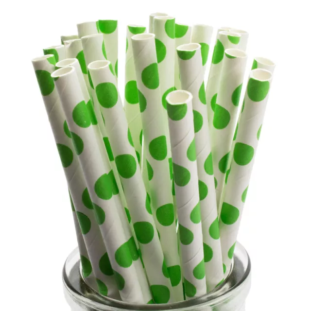 Large Green Polka Dot Paper Straws x 25 Retro Drinking Cocktail Party Barbecue