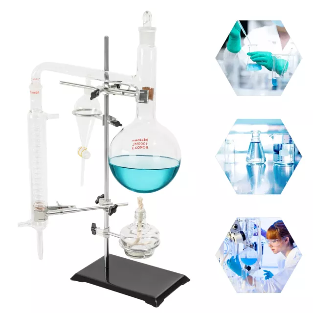 Distillation Apparatus Kit 1000ml Chemistry Lab Essential Oil Distilling Glass