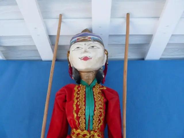 Vintage Thai Marionette String Puppet Wooden Handmade Traditional Clothing (C