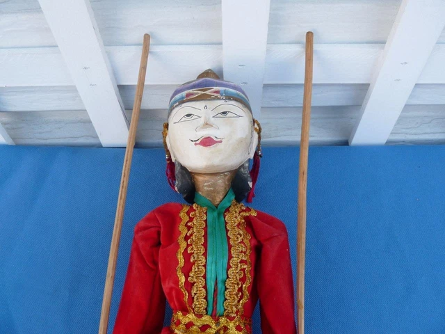 Vintage Thai Marionette String Puppet Wooden Handmade Traditional Clothing (C