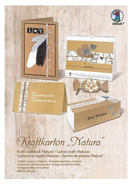 URSUS Kraftkarton Natura, mit gerippter Oberfläche, 250 g/qm, DIN A3, 16 Blatt