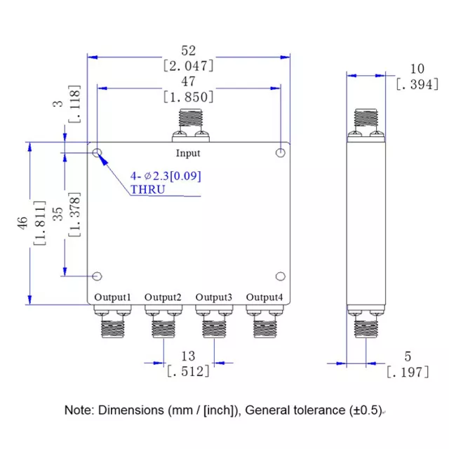 1×NEW 2-40GHz 20W 2.92mm(K) RF Microwave 4-Way Wideband Power Divider Splitter