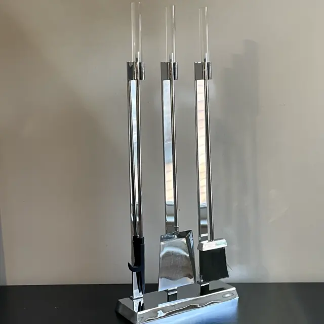Alessandro Albrizzi FIREPLACE SET TOOLS Lucite Chrome Space Age Modern Chic