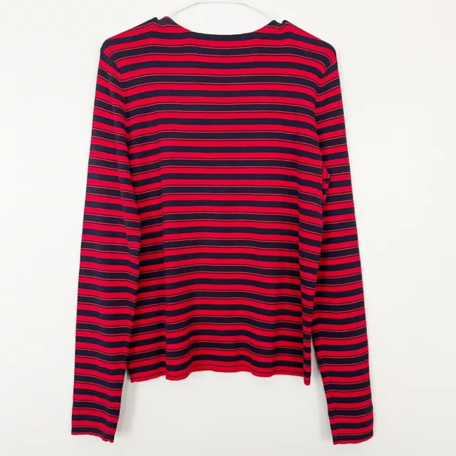 The Limited Shirt Womens Large Navy Blue Red Striped Gem Jewel Neckline Knit NWT 2