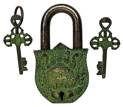 Devil Face Engraved Vintage Antique Style Door Lock Handmade Solid Brass Padlock