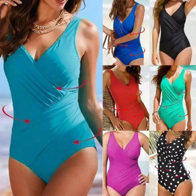 Women One Piece Swimming Costume Padded Swimsuit Tummy Control Swimwear Monokini 3