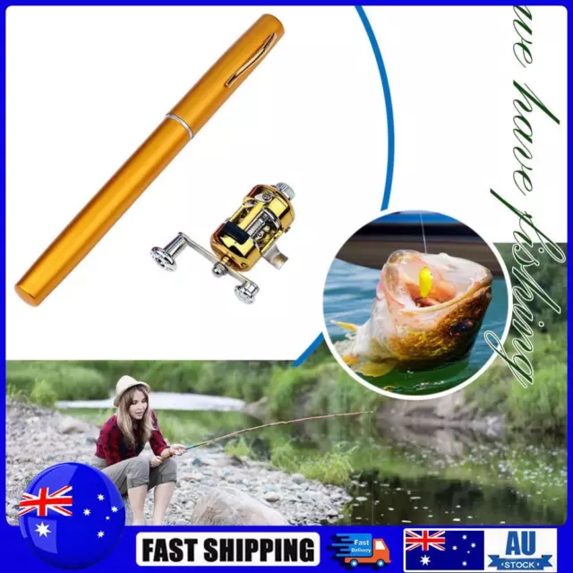 Portable Pocket Mini Aluminum Pen-Shape Fishing Rod w/ Reel Wheel (Gold)