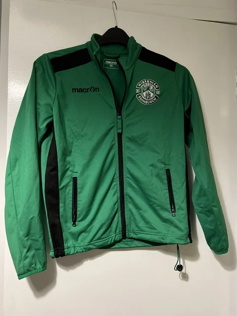 Mens XS 39" Hibernian Hibs Macron Training Jacket Full Zip Green Polyester
