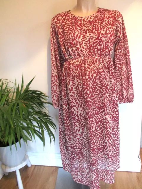Topshop Maternity Burgundy Print Long Sleeve Midi Dress Size 12