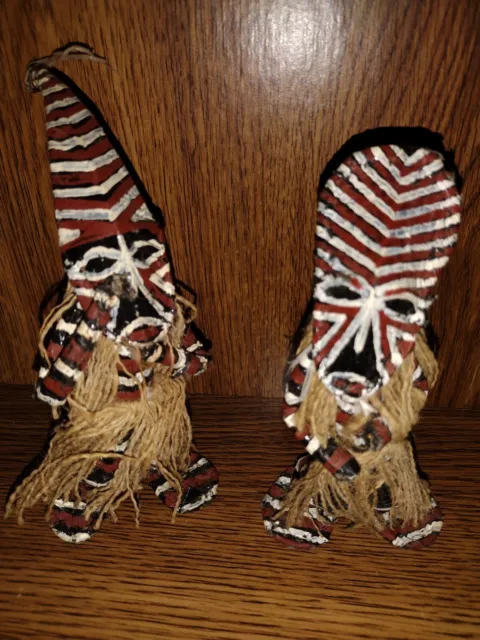 Two African Tribal Makishi Folk Art Spirit Dolls