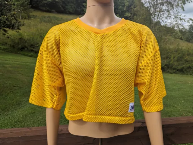 Vintage BIKE Football Jersey Yellow Mesh Crop Top (Size XLarge) New Old Stock