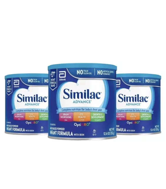 3 PACK - SIMILAC ADVANCE Infant Formula with Iron, 12.4oz/352g - FREE FAST SHIP!