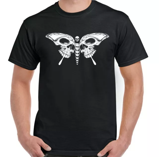 Skull T-Shirt Mens Biker Gothic Tattoo Motorcycle Motorbike Butterfly Top Moth