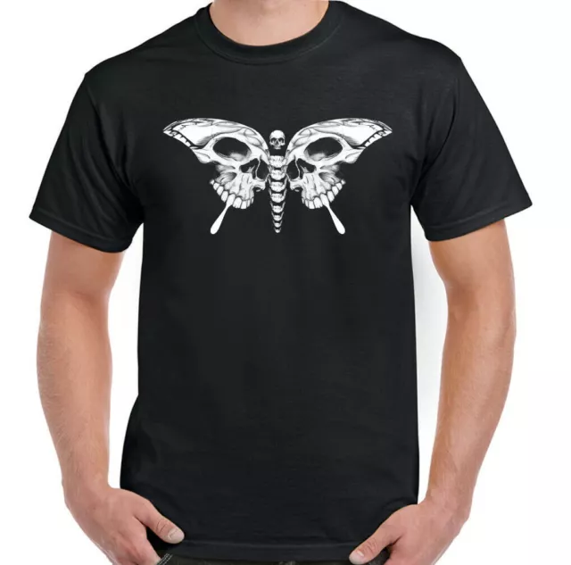 Teschio T-Shirt Uomo Biker Gotico Tatuaggio Moto Farfalla Falena
